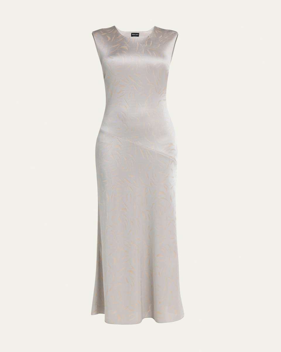 Printed Shiny Viscose Jacquard Maxi Dress